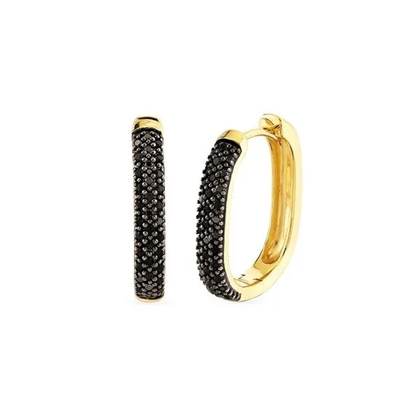 10K Yellow Gold Pave Round Black Diamond Squared Hoop Earrings Jo & Co. Jewelers Hardy, VA
