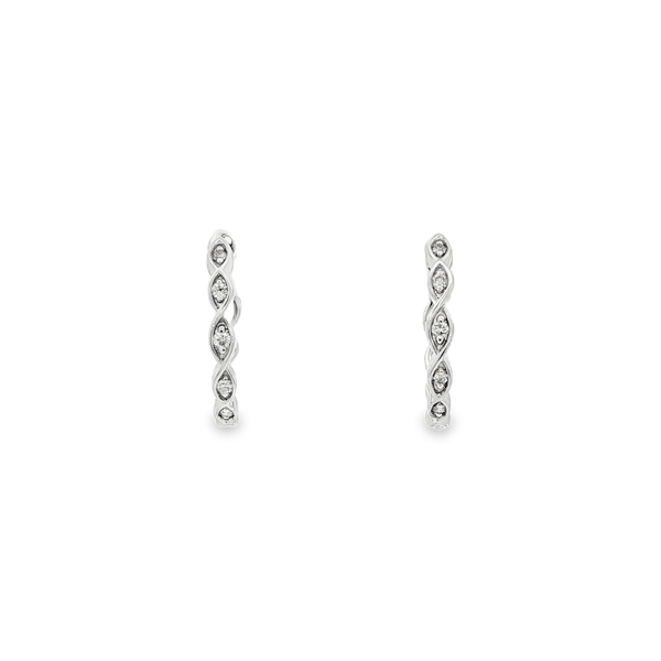 14K White Gold .09ctw Round Diamond Twisted Hoop Earrings Jo & Co. Jewelers Hardy, VA