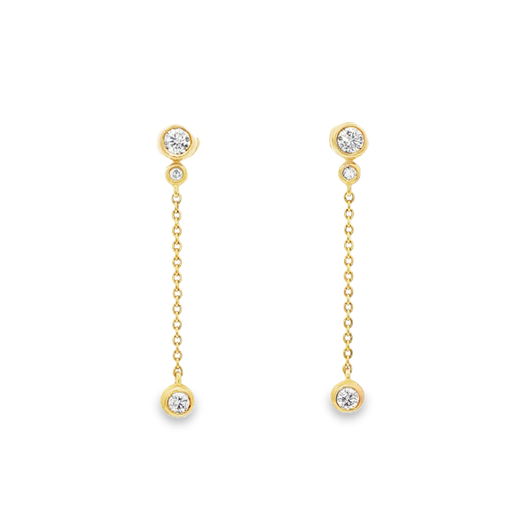 18K Yellow Gold .25ctw Bezel-Set Round Diamond Cable Chain Dangle Post Earrings Jo & Co. Jewelers Hardy, VA