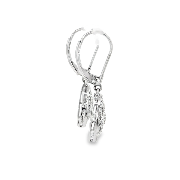 Sterling Silver Round Diamond Oval Milgrain Leverback Drop Earrings Image 2 Jo & Co. Jewelers Hardy, VA