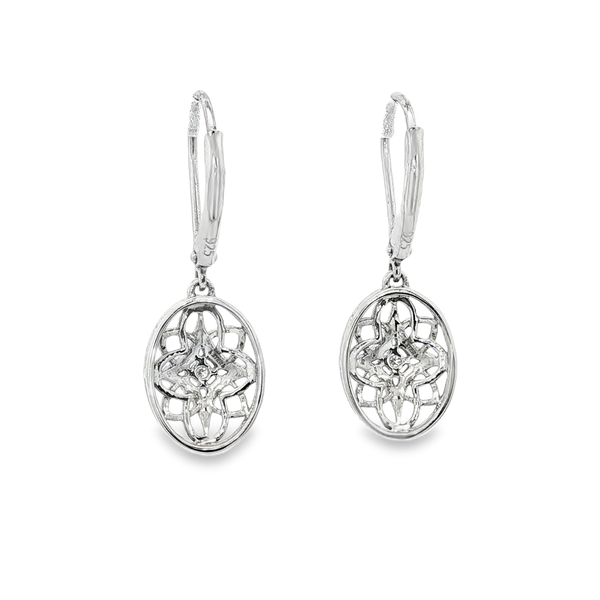 Sterling Silver Round Diamond Oval Milgrain Leverback Drop Earrings Image 3 Jo & Co. Jewelers Hardy, VA