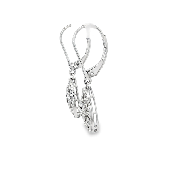 Sterling Silver Round Diamond Oval Milgrain Leverback Drop Earrings Image 4 Jo & Co. Jewelers Hardy, VA