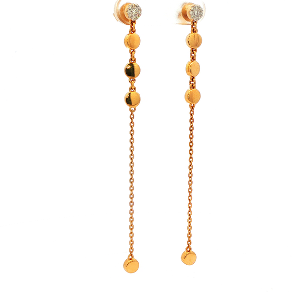 14K Yellow Gold Diamond Cluster Chain & Button Dangle Earrings Image 2 Jo & Co. Jewelers Hardy, VA