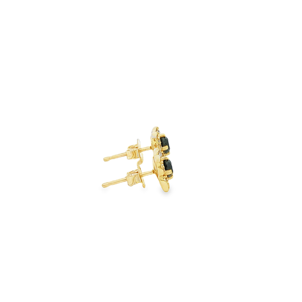 10K Yellow Gold Black & White Diamond Floral Stud Earrings Image 2 Jo & Co. Jewelers Hardy, VA