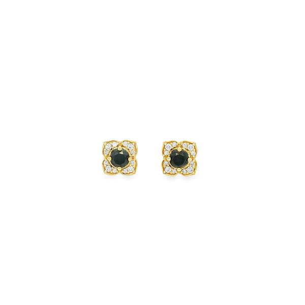 10K Yellow Gold Black & White Diamond Floral Stud Earrings Jo & Co. Jewelers Hardy, VA