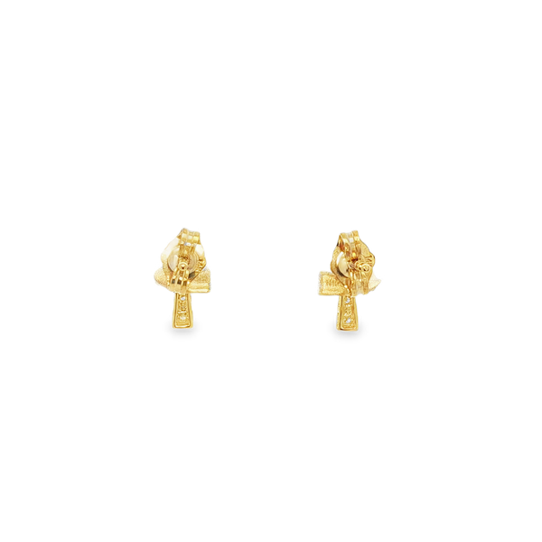 14K Yellow Gold .07 CTW Round Diamond Byzantine Cross Post Earrings Image 3 Jo & Co. Jewelers Hardy, VA