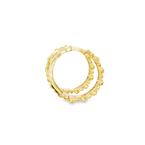 14K Yellow Gold .30tw Round Diamond Tapered Ridged Hoop Earrings Image 2 Jo & Co. Jewelers Hardy, VA