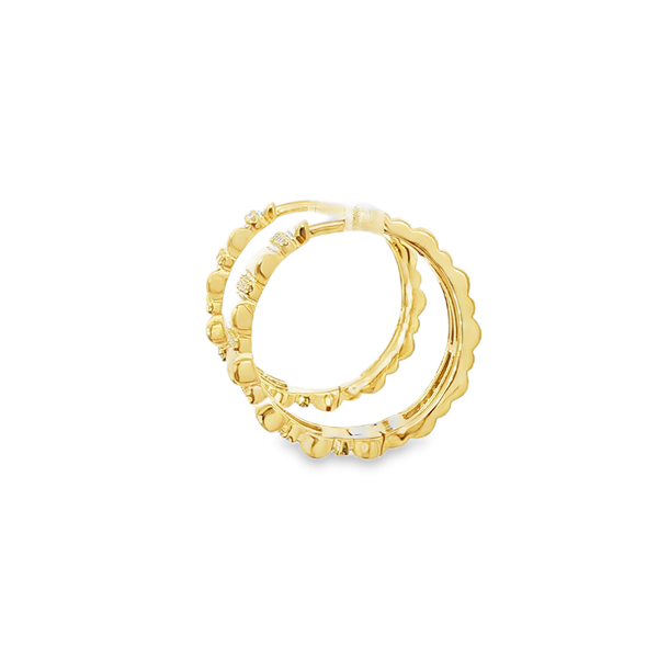 14K Yellow Gold .30tw Round Diamond Tapered Ridged Hoop Earrings Image 4 Jo & Co. Jewelers Hardy, VA