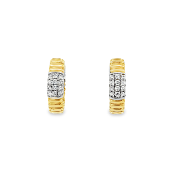 14K Yellow & White Gold .40ctw Pavé Round Diamond Ridged Hoop Earrings Jo & Co. Jewelers Hardy, VA