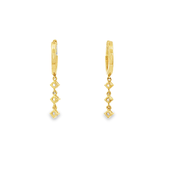 10K Yellow Gold .30ctw Lab-Grown Diamond 3-Stone Dangle Hoop Earrings Image 3 Jo & Co. Jewelers Hardy, VA