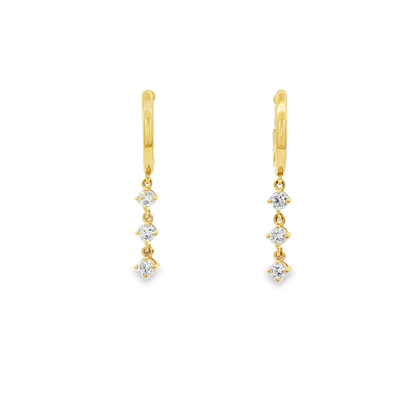 10K Yellow Gold .30ctw Lab-Grown Diamond 3-Stone Dangle Hoop Earrings Jo & Co. Jewelers Hardy, VA