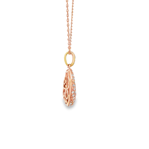 14K Rose Gold Pave Circle Drop Pendant Necklace with Round Diamonds Image 2 Jo & Co. Jewelers Hardy, VA