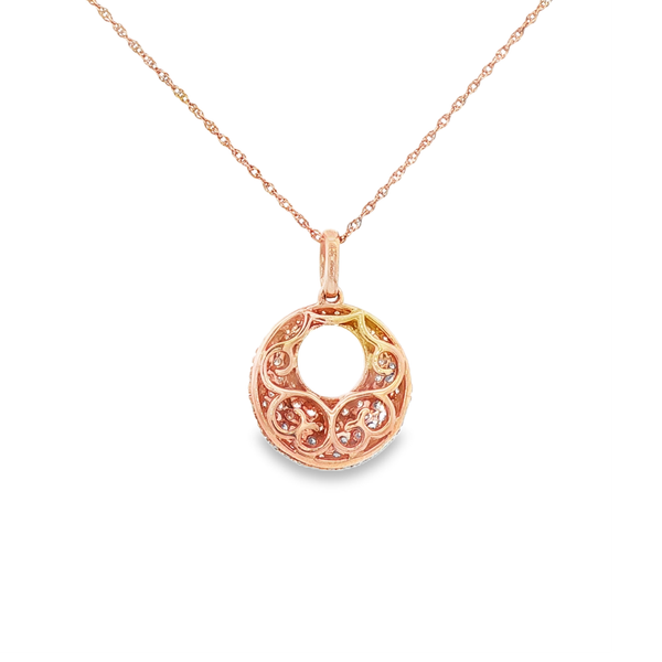 14K Rose Gold Pave Circle Drop Pendant Necklace with Round Diamonds Image 3 Jo & Co. Jewelers Hardy, VA