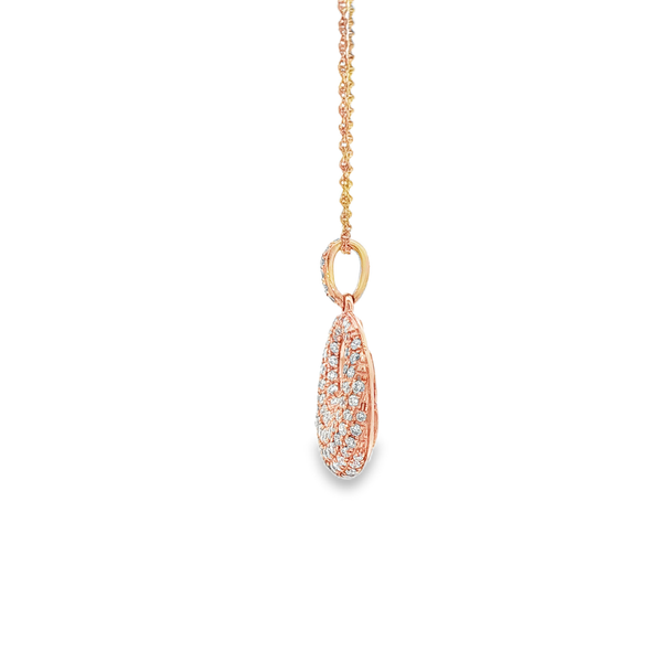 14K Rose Gold Pave Circle Drop Pendant Necklace with Round Diamonds Image 4 Jo & Co. Jewelers Hardy, VA