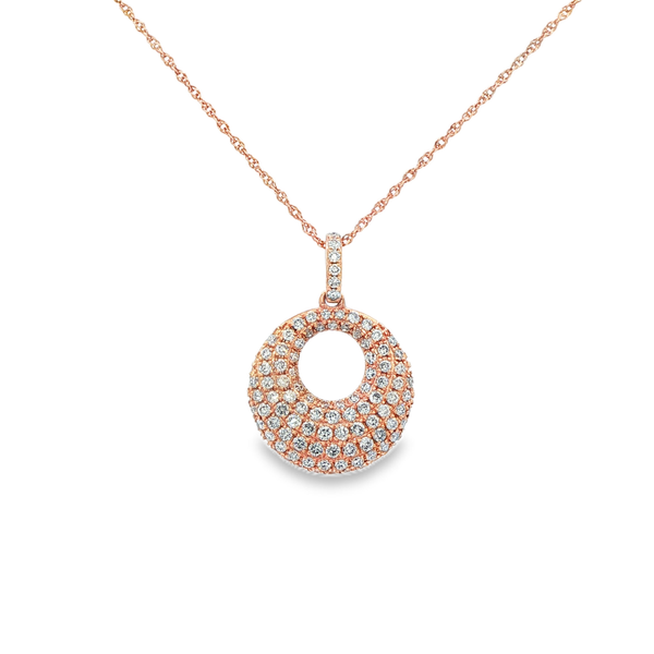 14K Rose Gold Pave Circle Drop Pendant Necklace with Round Diamonds Jo & Co. Jewelers Hardy, VA