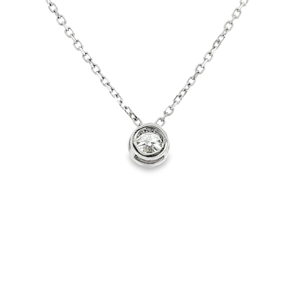 14K White Gold .90ct Round Bezel-Set Diamond Solitaire Pendant Necklace Image 3 Jo & Co. Jewelers Hardy, VA