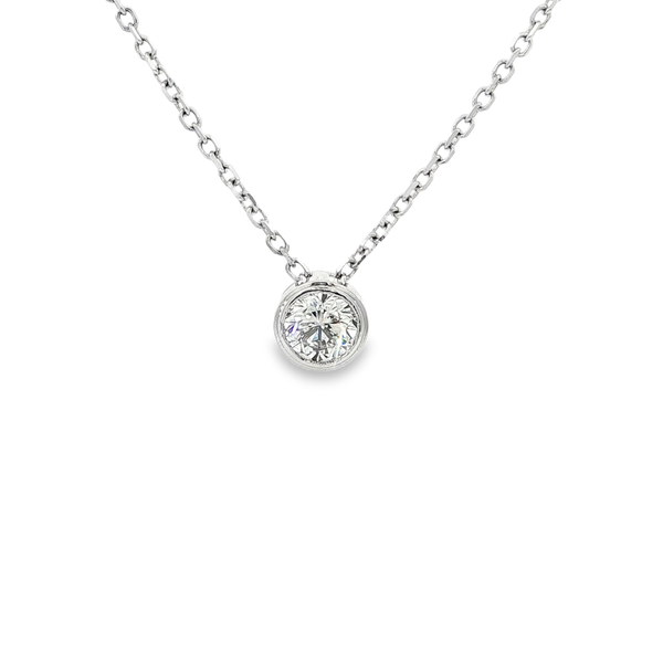 14K White Gold .90ct Round Bezel-Set Diamond Solitaire Pendant Necklace Jo & Co. Jewelers Hardy, VA