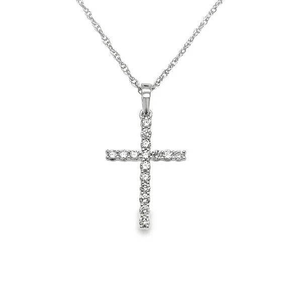 14K White Gold Round Diamond Shared Prong Cross Pendant Jo & Co. Jewelers Hardy, VA