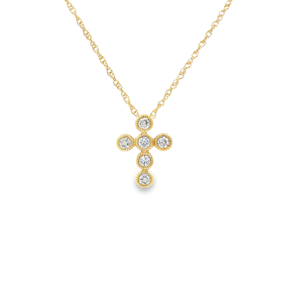 14K Yellow Gold .26ctw Bezel-Set Round Diamond Milgrain Circle Cross Pendant Jo & Co. Jewelers Hardy, VA