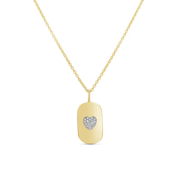 14K Yellow Gold Pave Diamond Heart Dog Tag Pendant Jo & Co. Jewelers Hardy, VA