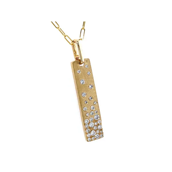 14K Yellow Gold Diamond Satin Vertical Tag Pendant Jo & Co. Jewelers Hardy, VA