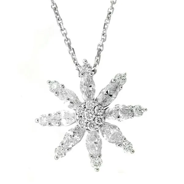 14K White Gold Round and Marquise Diamond Sunburst Pendant Jo & Co. Jewelers Hardy, VA