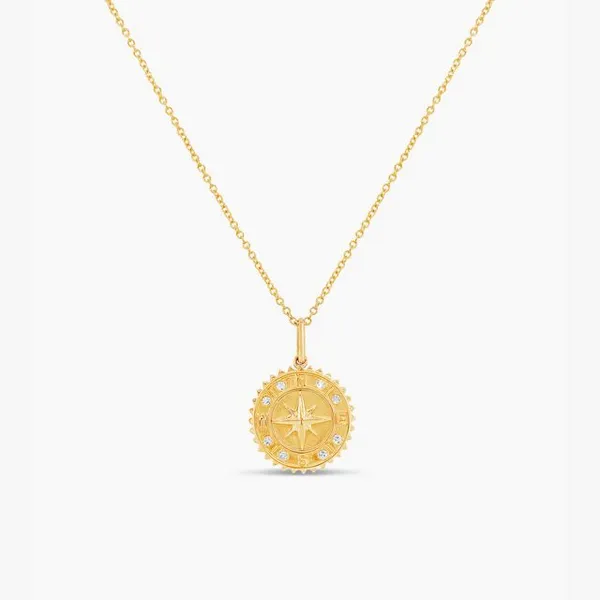 14K Yellow Gold  Diamond Satin Compass Rose Pendant Jo & Co. Jewelers Hardy, VA