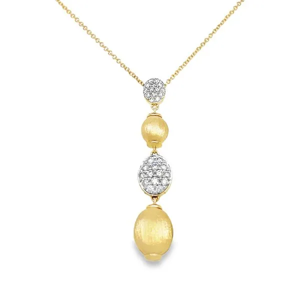 14K Yellow Gold Round Diamond Cluster Satin Mulit Oval Drop Pendant Jo & Co. Jewelers Hardy, VA