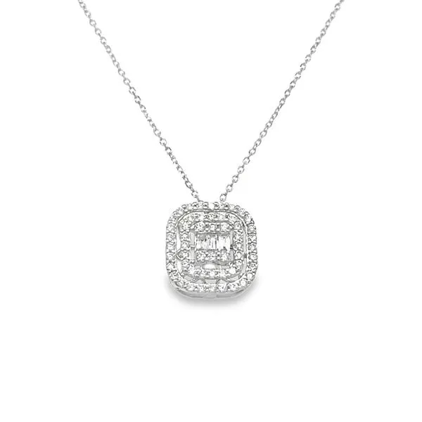 14K White Gold Round and Baguette Double Halo Square Cluster Pendant Jo & Co. Jewelers Hardy, VA