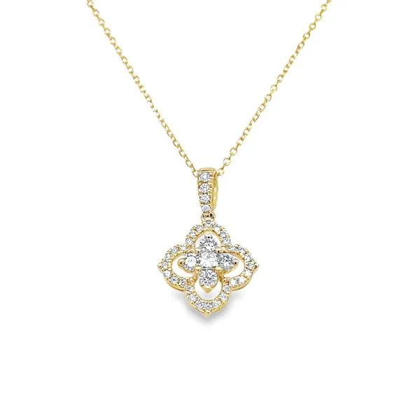 14K Yellow Gold Round and Cushion Diamond Clover Halo Pendant Jo & Co. Jewelers Hardy, VA
