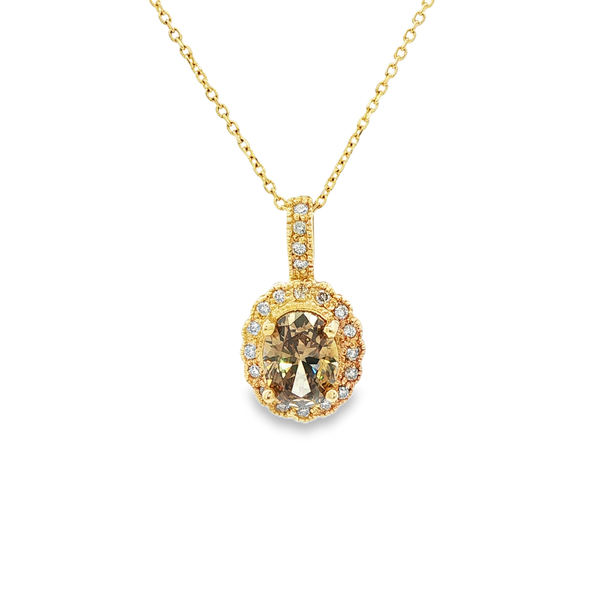 14K Yellow Gold Oval Chocolate Diamond Halo Pendant Necklace 1.56ct Jo & Co. Jewelers Hardy, VA