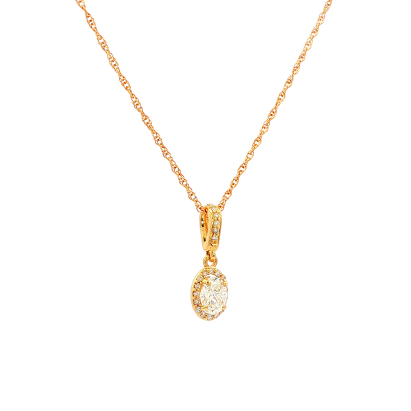 14K Yellow Gold Oval & Round Diamond .56tw Halo Pendant Necklace Image 2 Jo & Co. Jewelers Hardy, VA