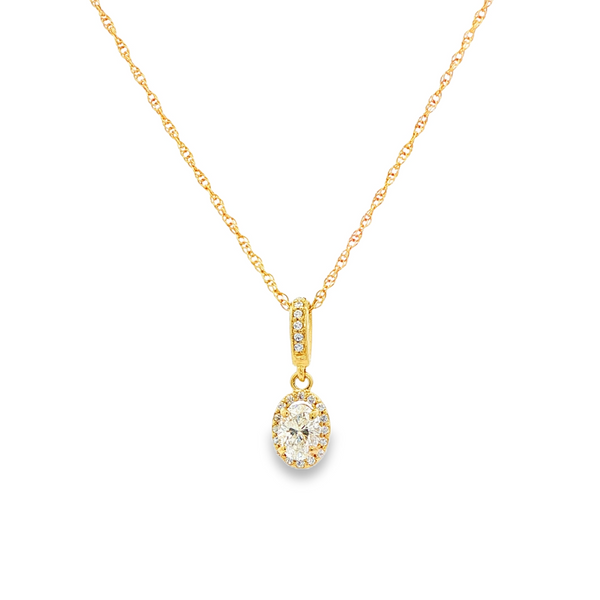 14K Yellow Gold Oval & Round Diamond .56tw Halo Pendant Necklace Image 4 Jo & Co. Jewelers Hardy, VA