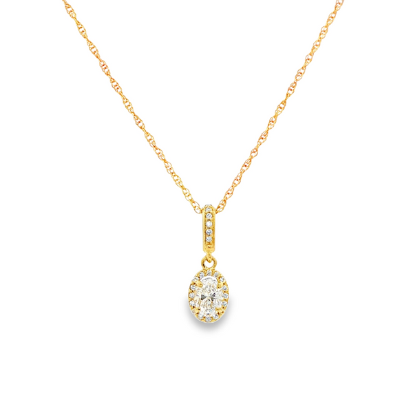 14K Yellow Gold Oval & Round Diamond .56tw Halo Pendant Necklace Jo & Co. Jewelers Hardy, VA