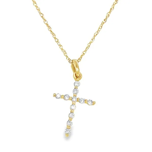 14K Yellow Gold Round Diamond Shared- Prong Cross Pendant Jo & Co. Jewelers Hardy, VA