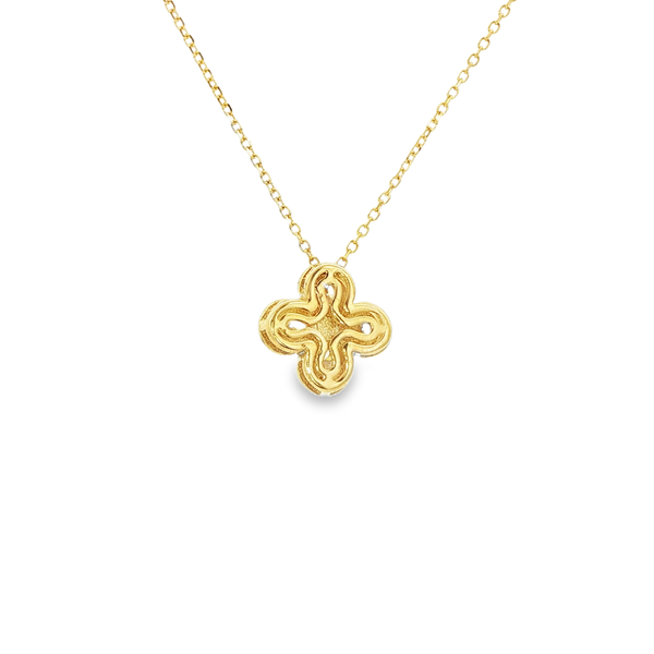 14K Yellow Gold .72ctw Round Diamond Clover Pendant Necklace (18