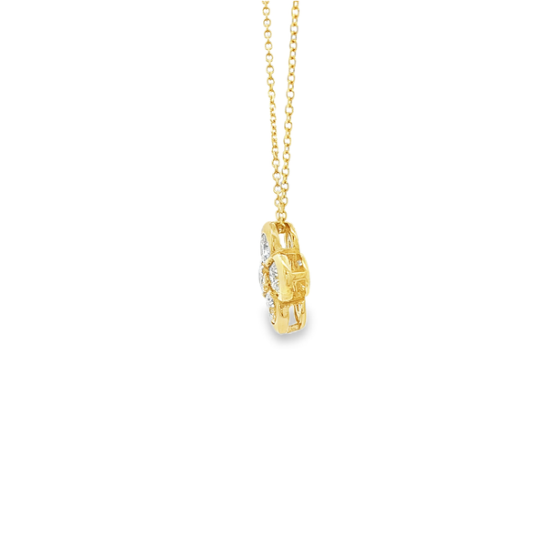 14K Yellow Gold .72ctw Round Diamond Clover Pendant Necklace (18