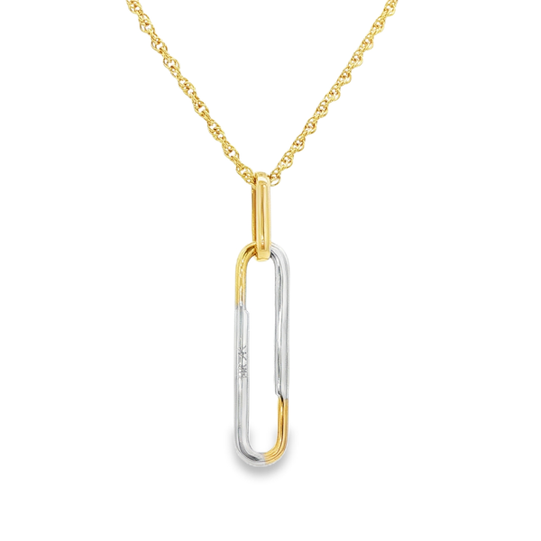 14K Yellow & White Gold .14ctw Diamond Oval Link Drop Pendant Necklace (18