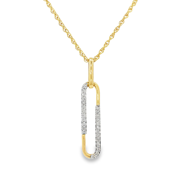 14K Yellow & White Gold .14ctw Diamond Oval Link Drop Pendant Necklace (18