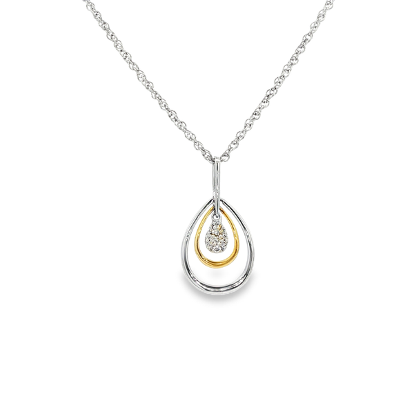 14K White & Yellow Gold .04ctw Round Diamond Multi-Teardrop Pendant Necklace Jo & Co. Jewelers Hardy, VA