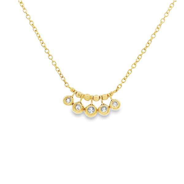 14K Yellow Gold .09ctw Illusion-Set Diamond Beaded Curved Bar Necklace (18