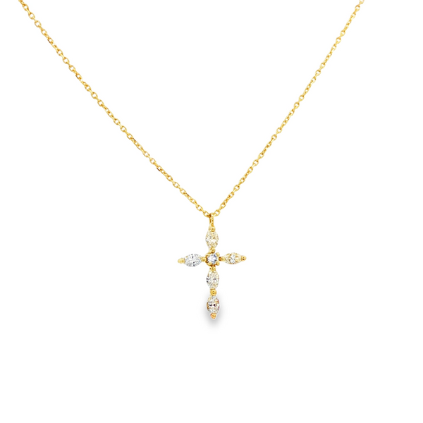 18K Yellow Gold .26 TW Round & Marquise Diamond Cross Pendant Necklace Image 2 Jo & Co. Jewelers Hardy, VA
