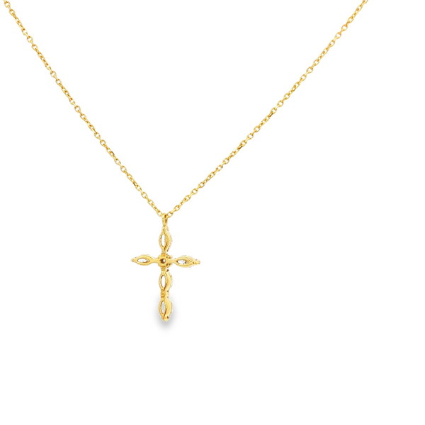 18K Yellow Gold .26 TW Round & Marquise Diamond Cross Pendant Necklace Image 3 Jo & Co. Jewelers Hardy, VA