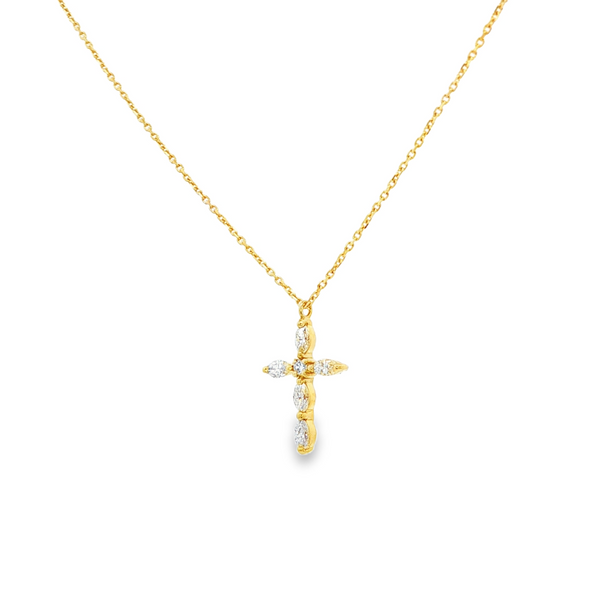 18K Yellow Gold .26 TW Round & Marquise Diamond Cross Pendant Necklace Image 4 Jo & Co. Jewelers Hardy, VA