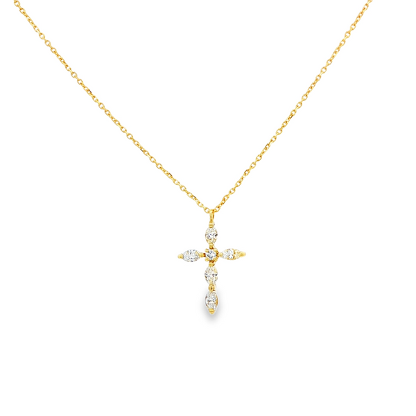 18K Yellow Gold .26 TW Round & Marquise Diamond Cross Pendant Necklace Jo & Co. Jewelers Hardy, VA