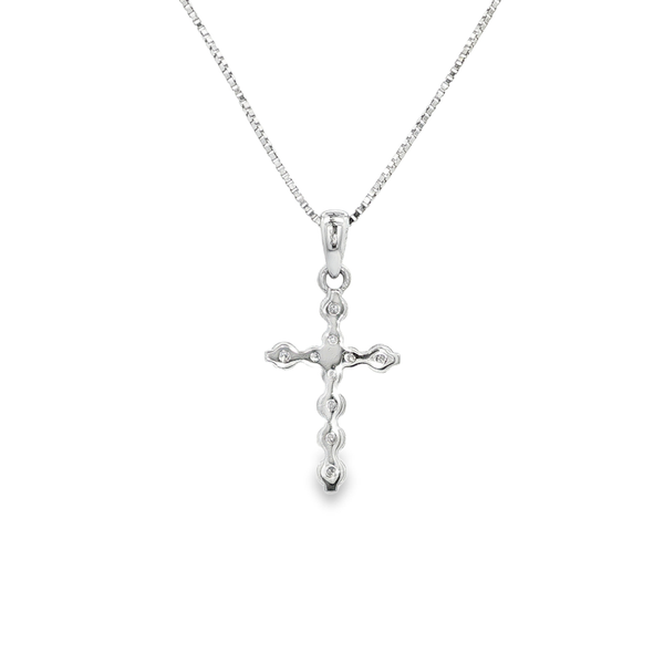 14K White Gold Diamond Shared-Prong Cross Pendant Necklace Image 3 Jo & Co. Jewelers Hardy, VA