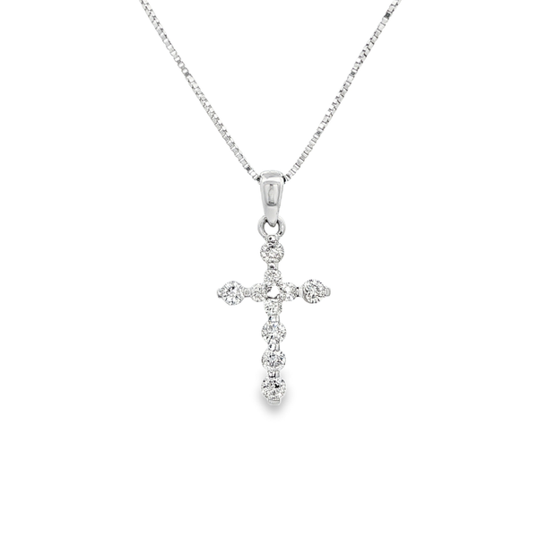 14K White Gold Diamond Shared-Prong Cross Pendant Necklace Jo & Co. Jewelers Hardy, VA