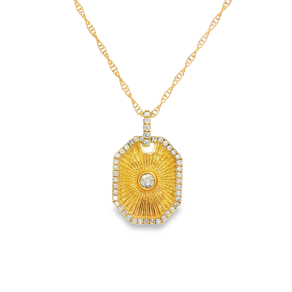 14K Yellow Gold Diamond Octagonal Sunray Drop Pendant Necklace Jo & Co. Jewelers Hardy, VA