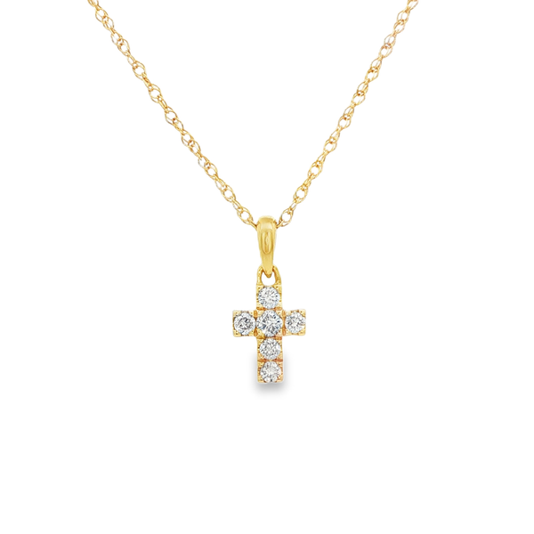 14K Yellow Gold .18 TW Round Diamond Squared Cross Pendant Necklace Jo & Co. Jewelers Hardy, VA