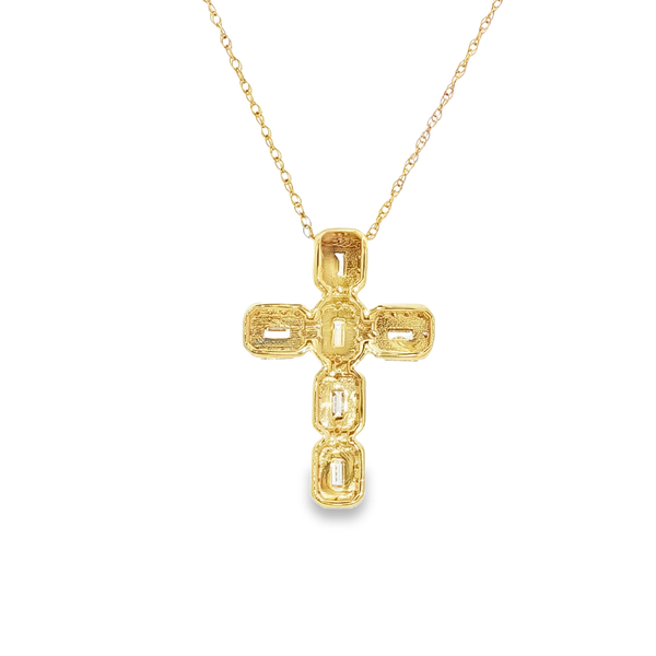 10K Yellow Gold .37ctw Round & Baguette Diamond Cross Pendant Necklace Image 3 Jo & Co. Jewelers Hardy, VA